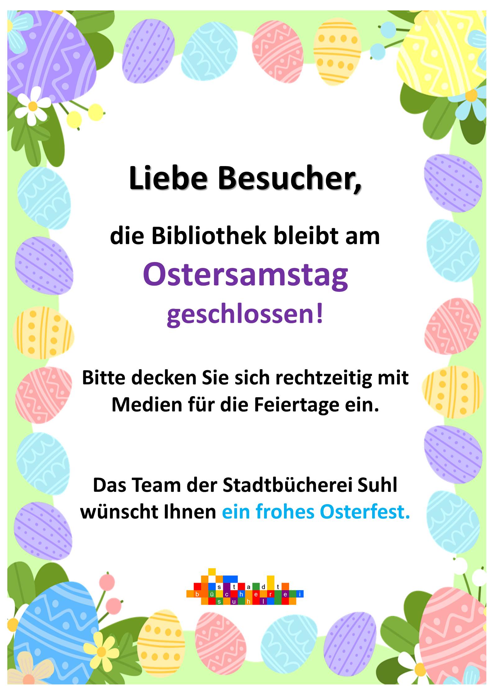 Rahmenplakate Schließzeit Ostern